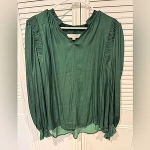LOFT Green Ruched Puff Sleeve Blouse